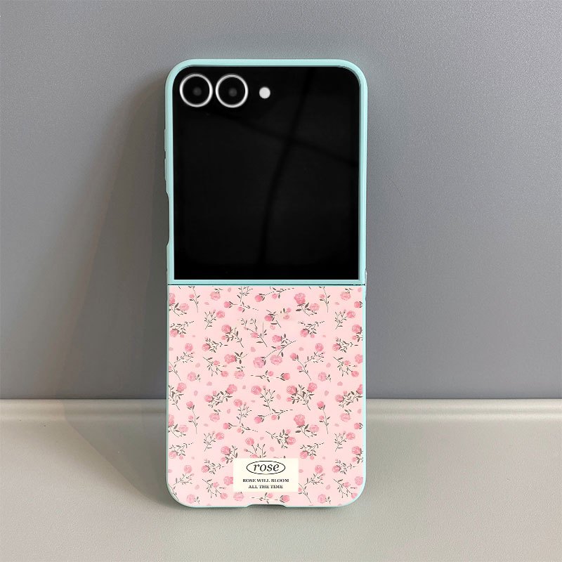 TEMU para Teléfono - 5673 Base de Maquillaje en Polvo Rosa Floral Inglés TPU Plegable para Samsung Galaxy Z Flip 7/7SE/FE, para Samsung Galaxy Z Flip