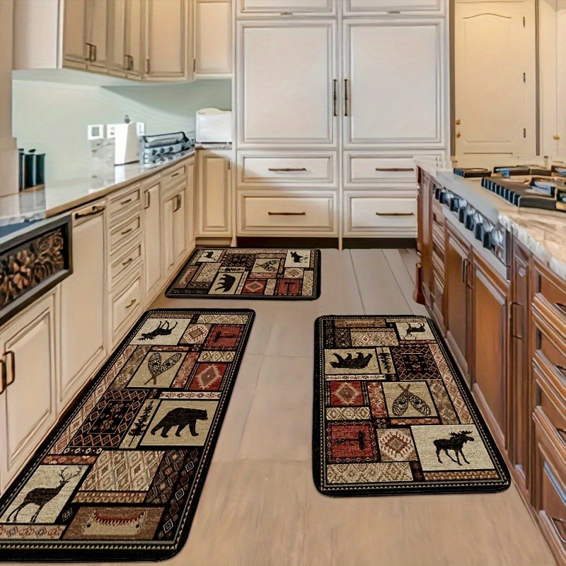 TEMU Ensemble de Tapis de Cuisine Rétro Ferme 2/3 pièces - Motif et Sauvage, Printemps Été, en Flanelle, Adapté pour Salon, Salle à Manger, Salle de