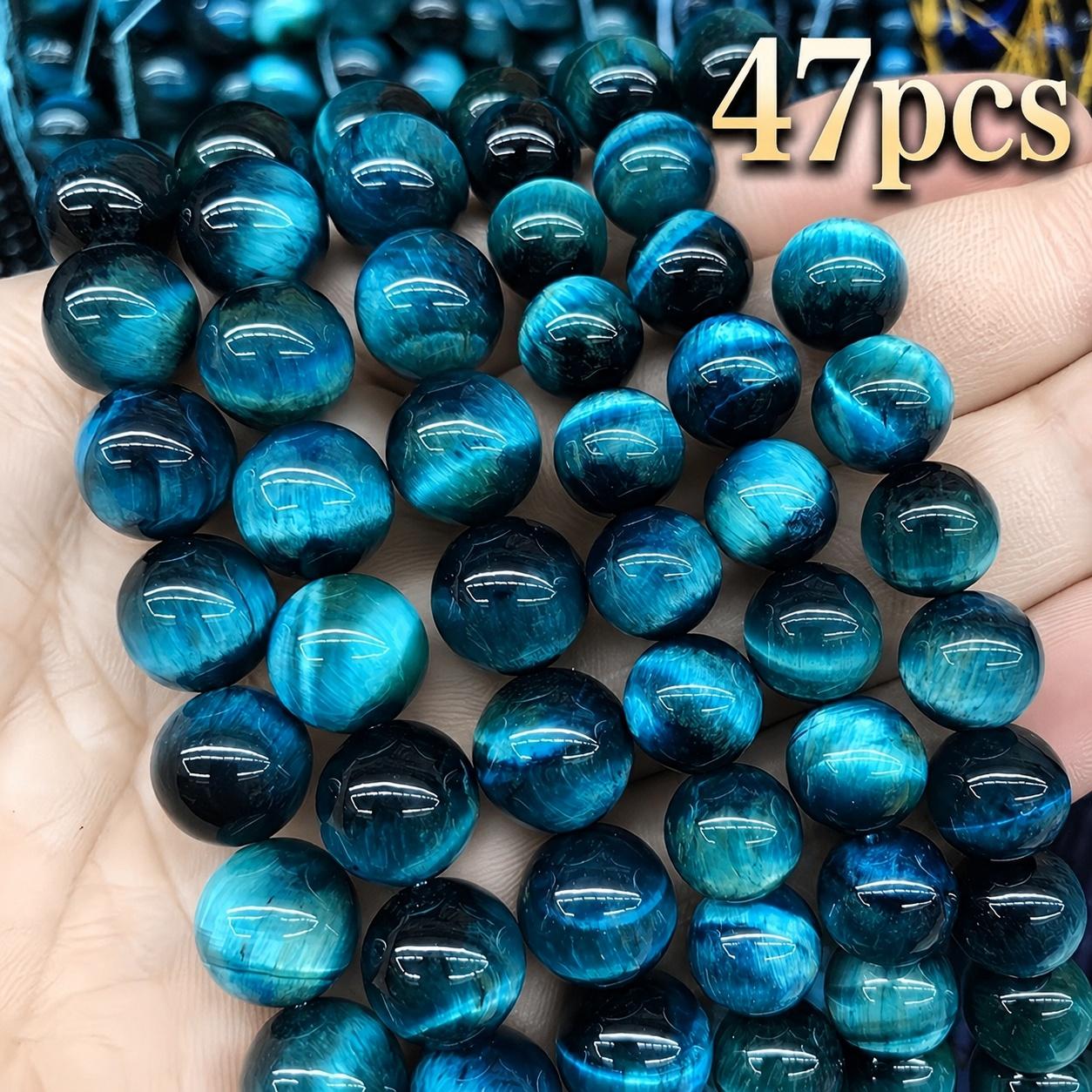 TEMU 47pcs Perles Libres Bleu avec Trous, Matériaux de Bijoux en Verre, Accrochage de Perles de Bijoux, Fait Main, Fournitures Décoratives, Peut Être