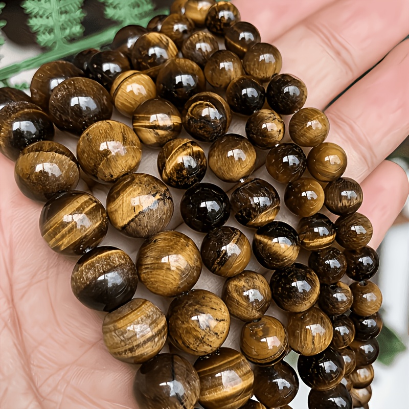 TEMU 49pcs Yellow Black Tiger Eye Beads With Holes, 8mm Standard Round Loose Beads, Suitable For Bracelet Necklace Earring Jewelry Additions, Easy