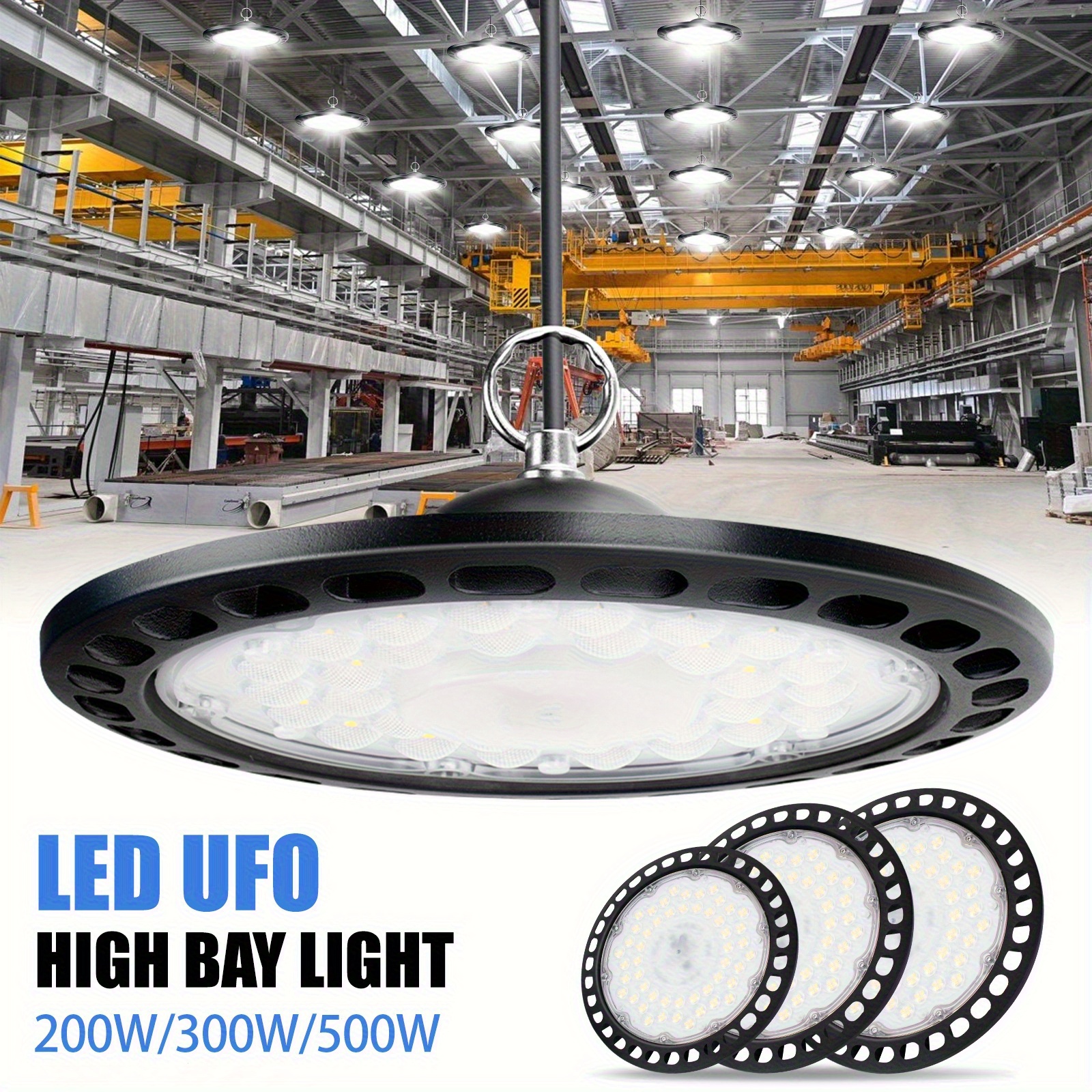 500w 300w 200w ufo led high     6000k cool white 120   angle durable aviation aluminum and acrylic lens matte black suitable for warehouse garage industrial workshop factory barn shop
