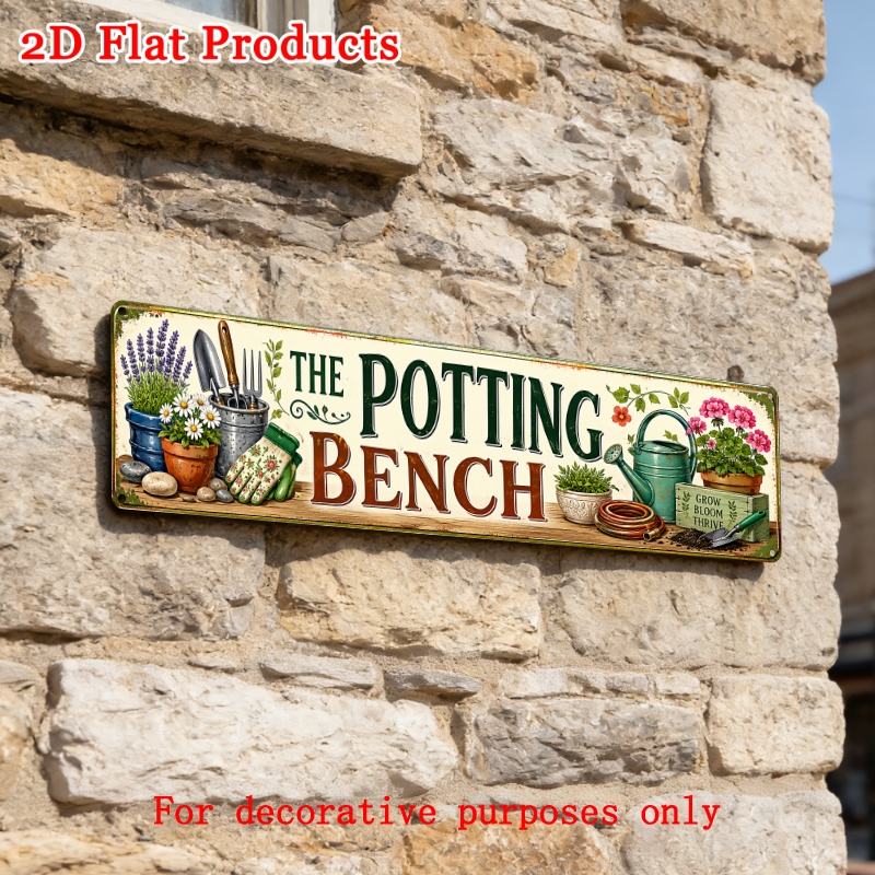 TEMU 2d Flat, Decorative Sign 2d Flat - 1pc 40x10cm - The Potting Bench Garden Tools Floral Metal Sign 16x4 Inches, Vintage Greenhouse Farmhouse Wall