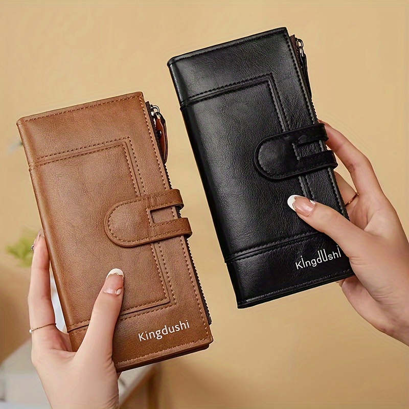 

Vintage Style Leather Credit Card Holder For Women With Zipper Pocket, Large Capacity, Multi-card Slots, Polyester , Closure, , No Printing - And Stylish Organizer