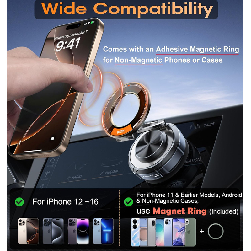 TEMU Support Magnétique en Alliage de | Rotation à 360° avec une Main, Zones d'Obscurité | Compatibilité avec Iphone 17/16/15/14/13 et Appareils