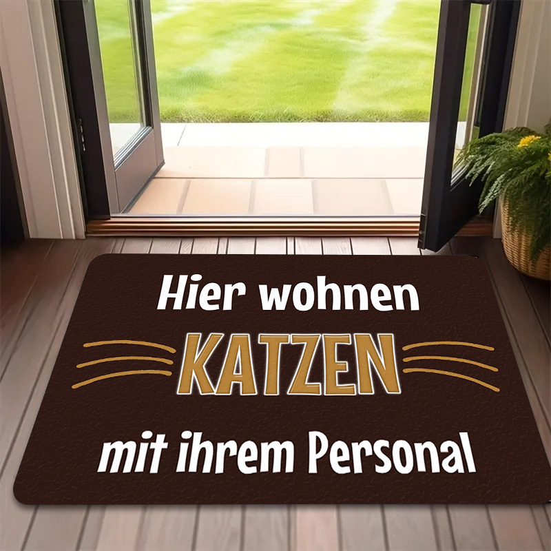 TEMU 1pc German Cat-themed Doormat "here Live Cats And Their Human" — German: Wohnen Katzen Mit Ihrem Personal — Durable, 1.02cm Thick Plush Material