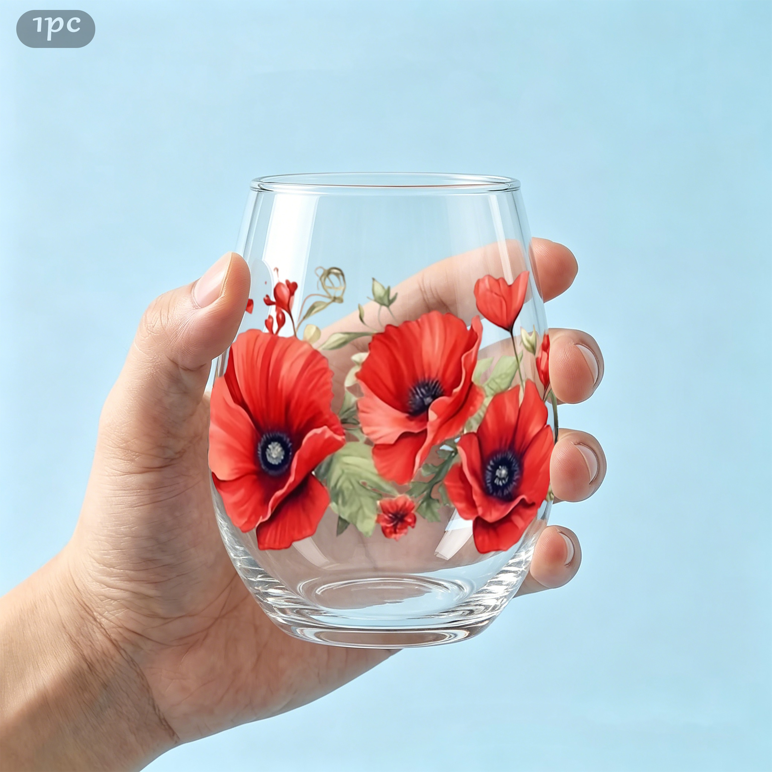 TEMU 1pc Vintage Red Rhoeas Long Lace Pattern 350ml Egg-shaped Glass, Drinking Cup, Juice Cup, Stemless Wine Glass, Scratch-resistant Champagne And