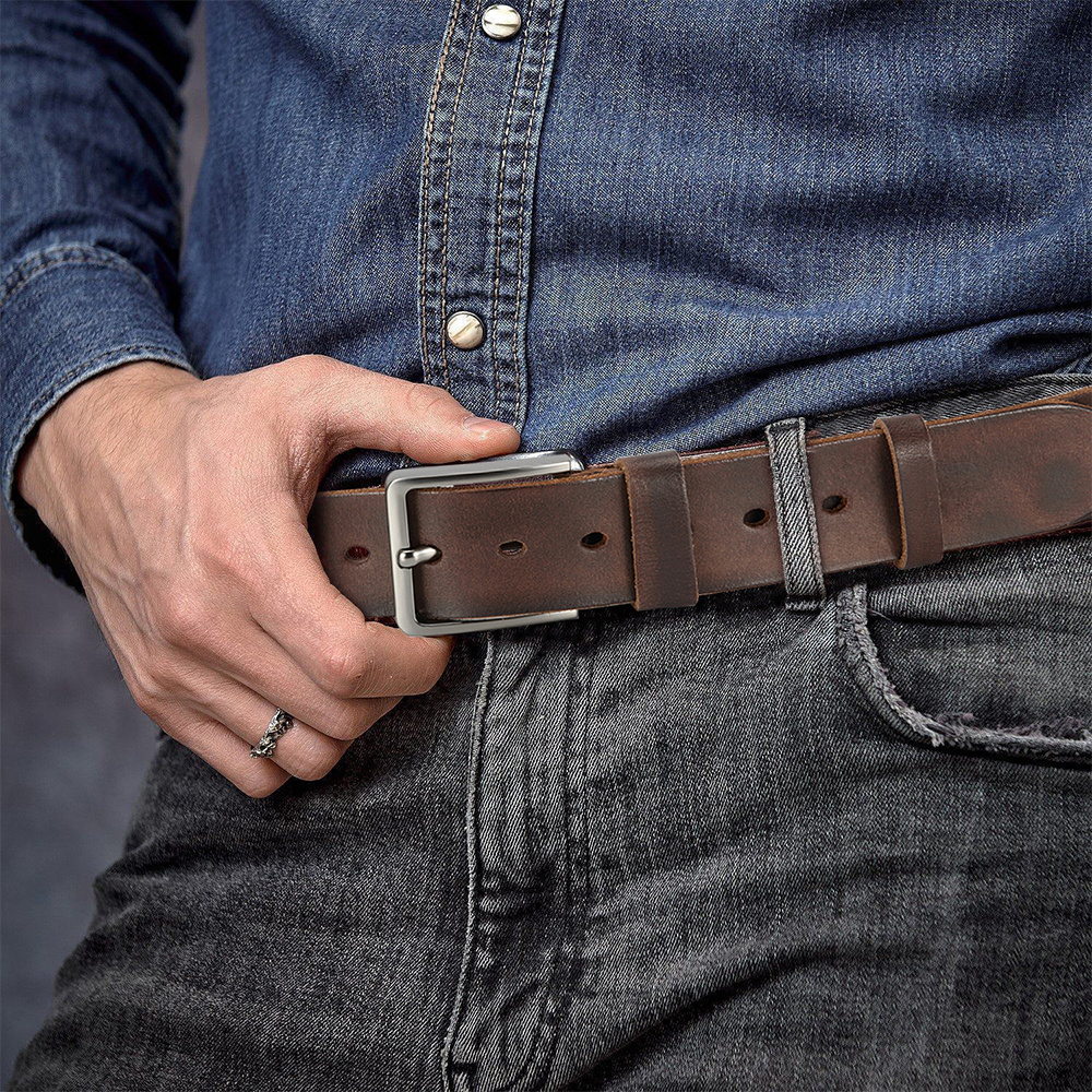Men's Genuine Leather Belt, Fashionable Pin Buckle Alloy - Casual and Versatile, Suitable for Street Style, Good Gift Choice