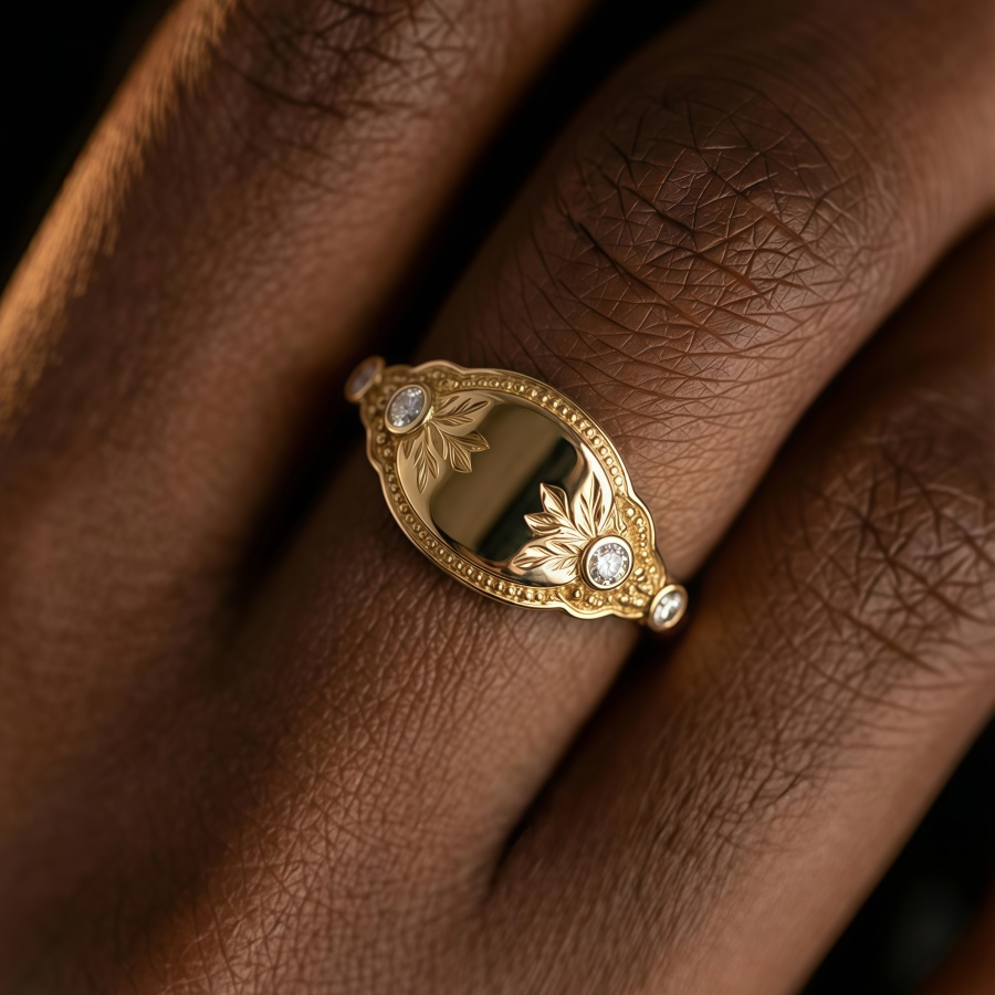 TEMU Vintage elegante koperen ring in gouden kleur met gegraveerd bladpatroon, kleine ronde kubieke synthetische zirkonia zijstenen, glad gepolijst