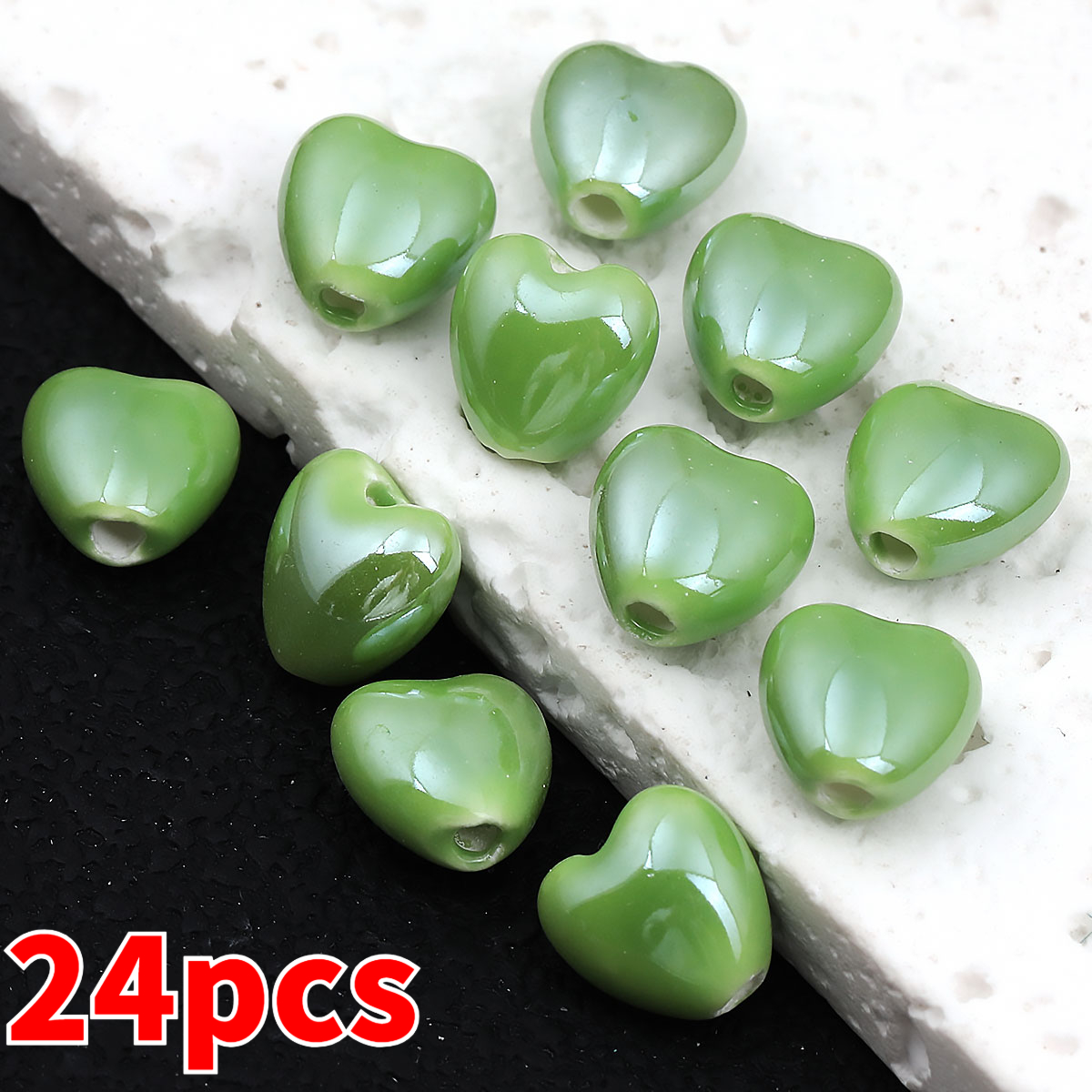12pcs Heart-Shaped Ceramic Beads for DIY Jewellery Making