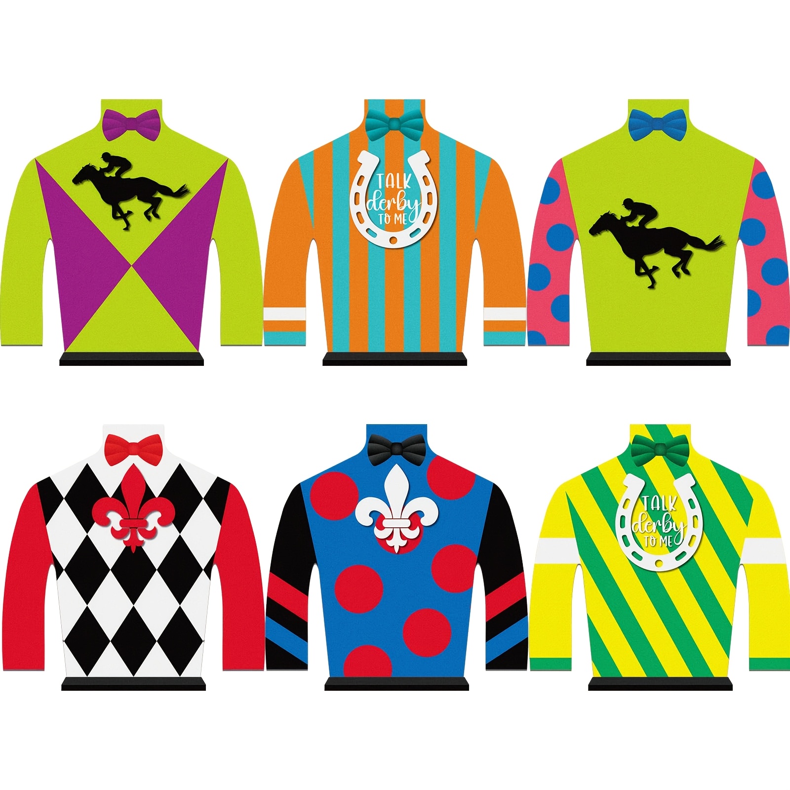 TEMU 2d Flat, 2dflat, 6pcs Set Of Horse Racing Derby Decorations, Table Centerpieces, Outfits, Wooden Signs, Horse Racing Table Decorations, Horse