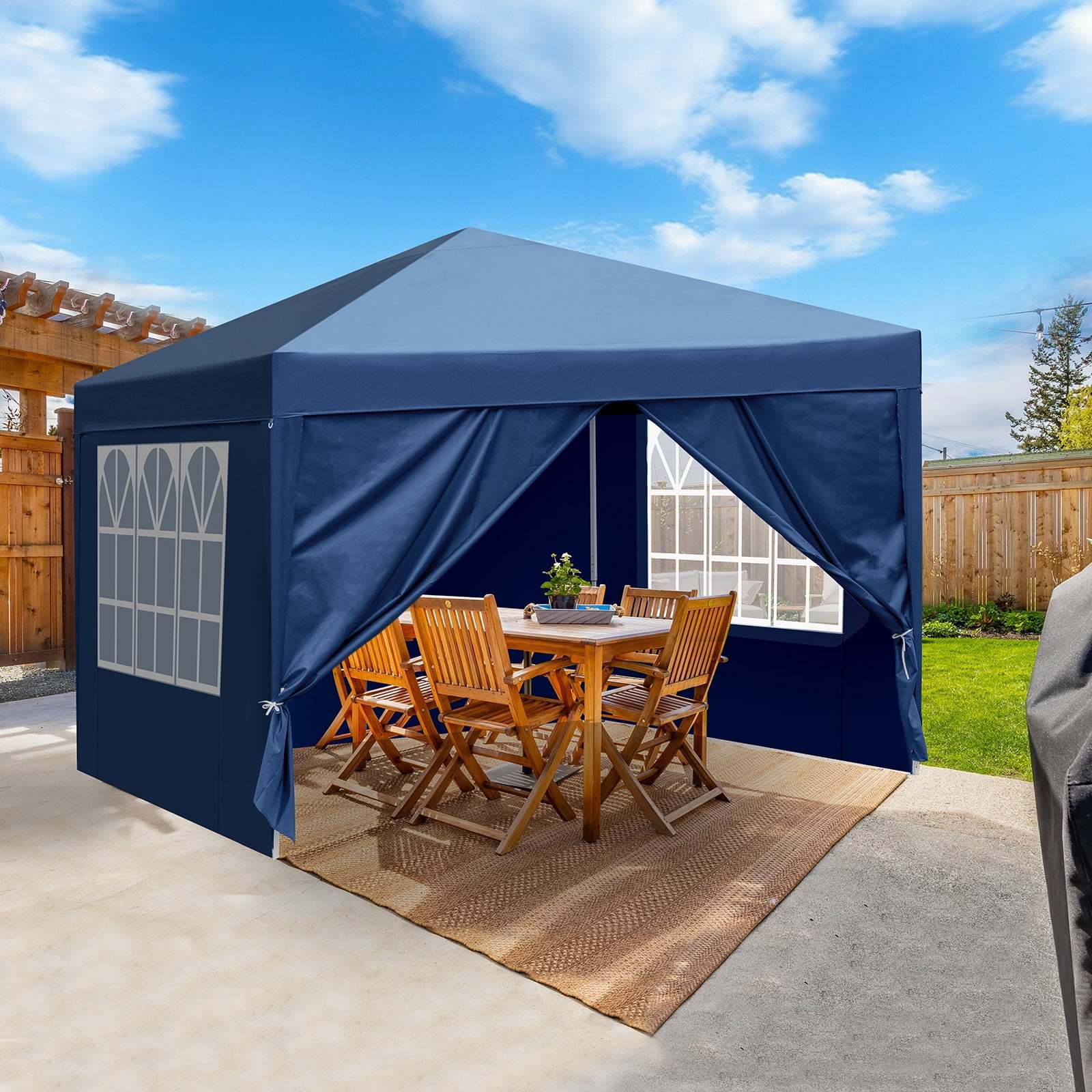 10'x10' Pop Up Gazebo Canopy Wedding Party Tent Blue W/ 4