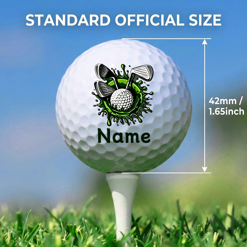 TEMU 3pcs Custom Balls, Two-layer Golf Balls With Graffiti Style Green Ink Stain Surrounding The Golf Ball And Club Pattern Print, Combining