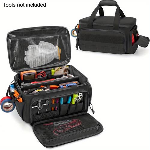1 stück 14-zoll taktische werkzeugtasche mit anti-reibungs- , reißfestem nylon & verstärktem nähen – mehrfach-fach-arbeitstasche für elektriker, zimmerleute, handwerker – khaki/schwarz, hochwertige bauarbeiter-tasche, laserschnitt-design, gepolsterter griff, pu-beschichtetes , reparatursaumaterial, robuste konstruktion