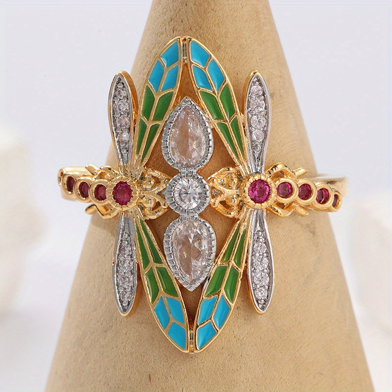Women's Vintage Bohemian Dragonfly Ring with Turquoise Wings