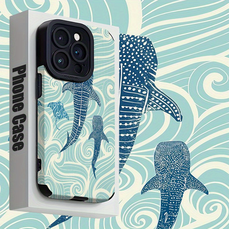 TEMU Phone Case - Whale Shark Ray Wave Pattern Phone Case For Iphone 16/iphone 11/iphone 15 Plus/iphone 15/iphone 16 Pro Max/iphone 11 Pro/iphone 14