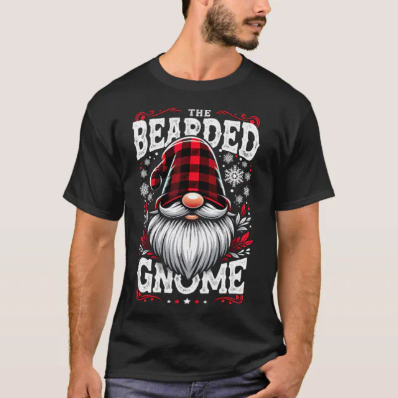 

The Bearded Matching Family Christmas Pajama T-shirt, 1pc Men's Crew Neck Short Sleeve T-shirt, Pure Cotton, S-3xl, Breathable, Lightweight Retro T-shirt, Casual