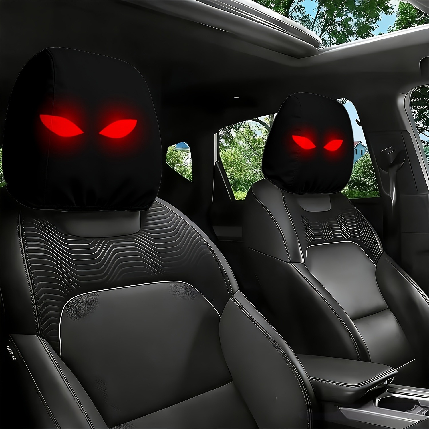 TEMU 2pcs Housses d'-tête de voiture Œil Rouge Mystérieux, Impression Œil Rouge Cool, Plat 2D, Protecteur d'-tête de siège, Décoration de voiture