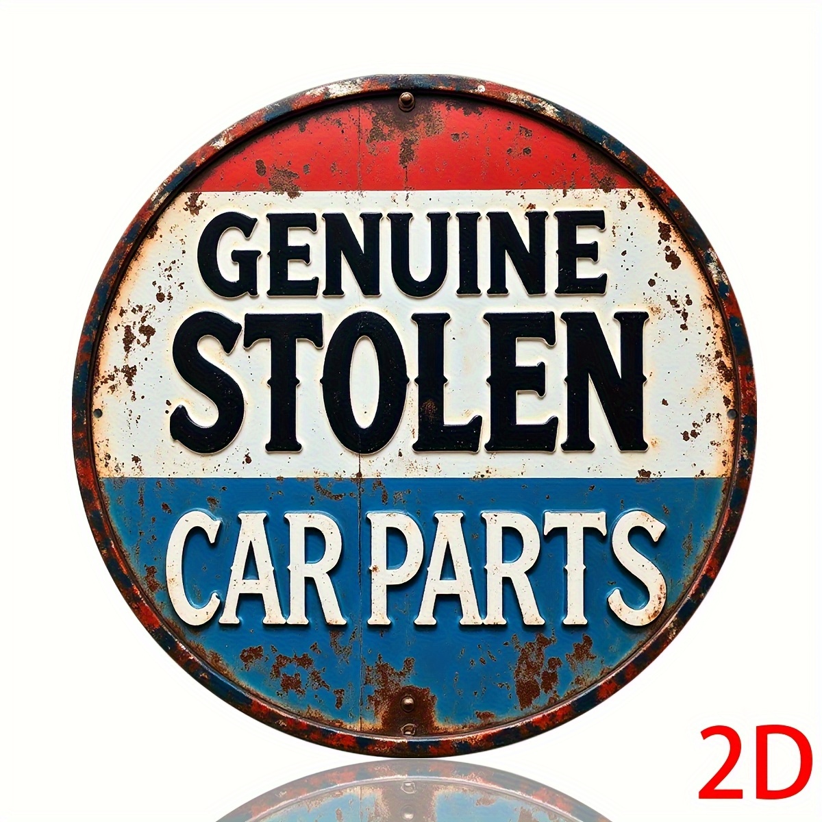 TEMU 2d Flat - 1pc Vintage Aluminum Metal Sign "genuine Car Parts" Retro Industrial Wall Art - Distressed Red/ Blue/ White Rustic End, Cafe Office
