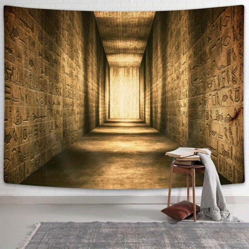 Tapisserie Murale Déesse égyptienne Bastet Ine Ive - 203x152 Cm, Polyester, Motif Temple Et Pyramides - 2
