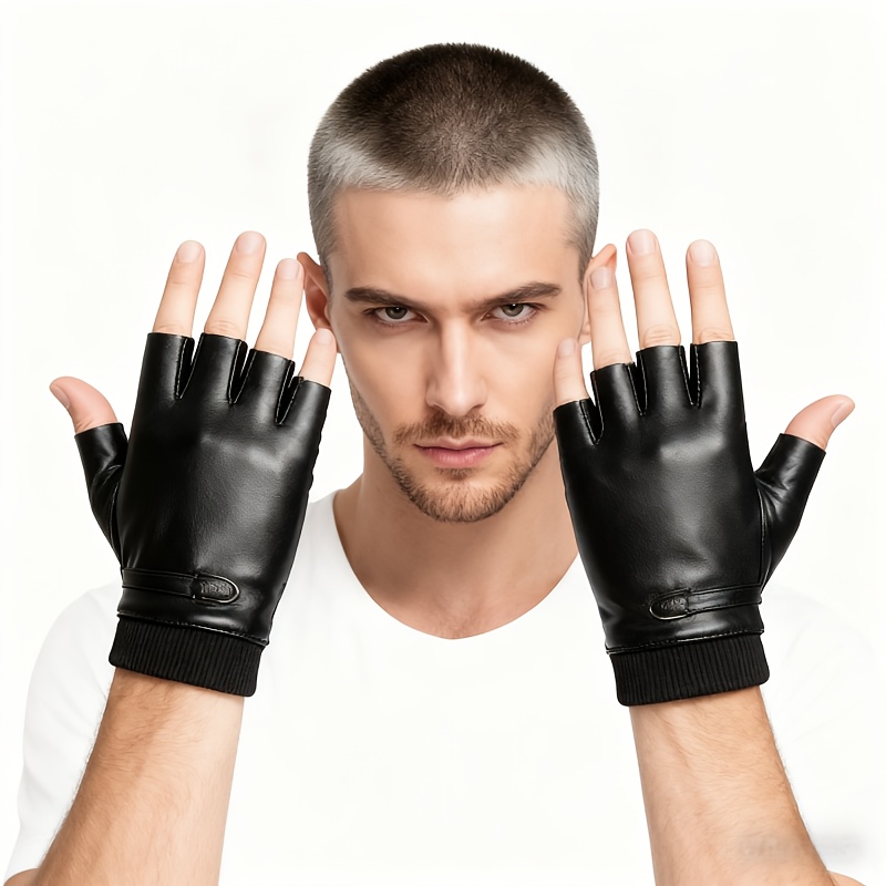 E-shop Ein Paar elastische, dicke Halbfinger-Handschuhe aus Kunstleder, stilvoll und warm, geeignet für Damen und Herren, ideal für Outdoor-Radspiele