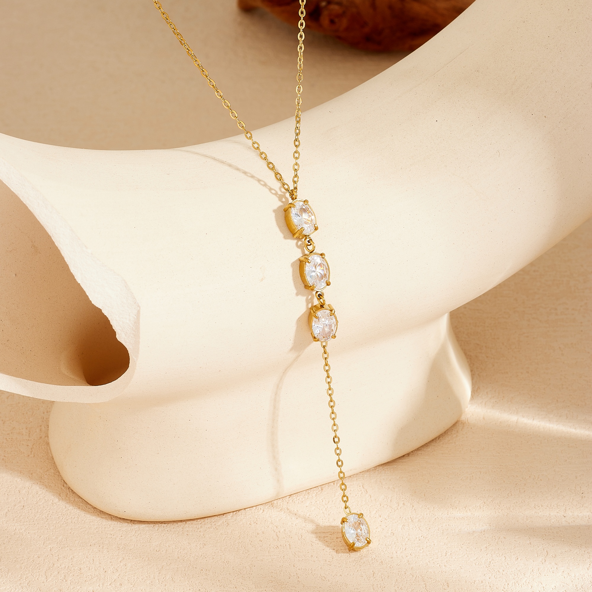 Women's Elegant Drop 18K Plated Y-Shape Lariat Necklace with Charms
