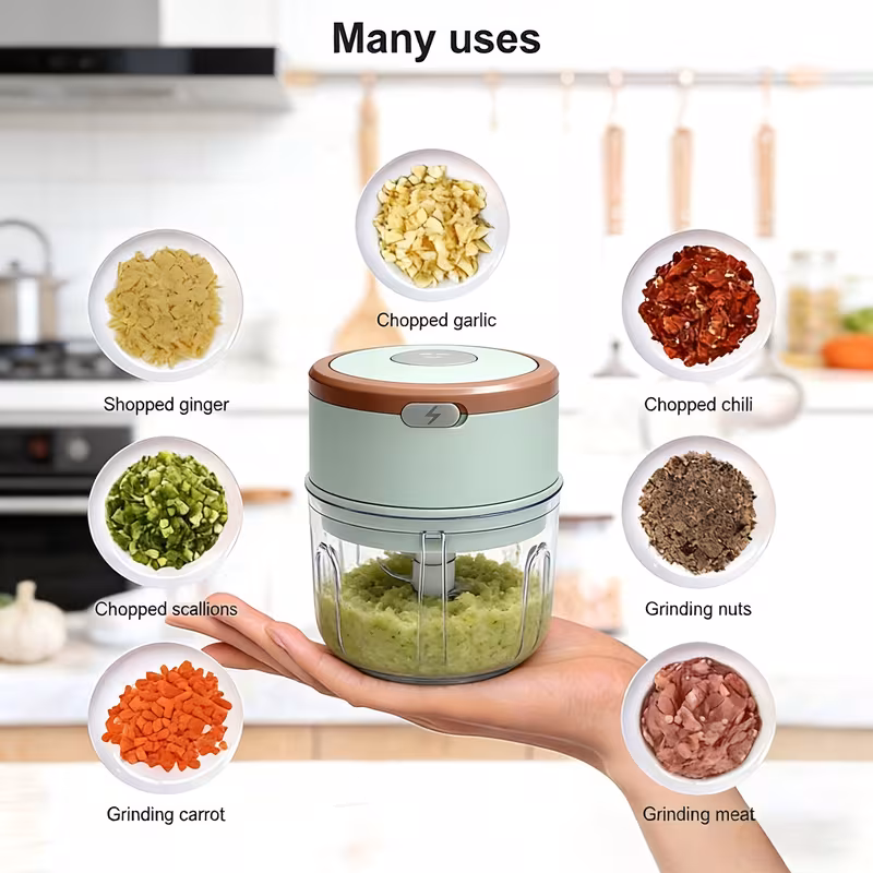 electric mini food chopper compact portable kitchen appliance electric garlic mincer and mini food processor portable mini food processor rechargeable vegetable blender lightweight design suitable for nuts peppers onions plastic material Product details 6