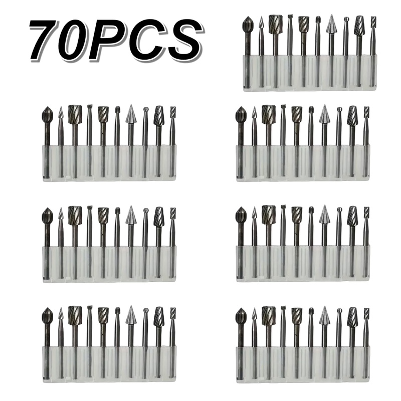 TEMU 70pcs Hss Rotary File Set, 10 Shapes Carving Burr Bits, Industrial Grinding Tools For Wood Metal Cutting, Engraving And Polishing, Portable Kit