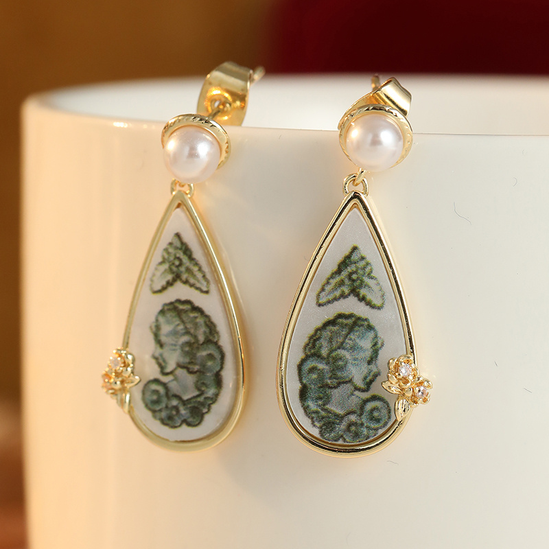 Vintage Inlaid Synthetic White Cubic Zirconia Dangle Earrings