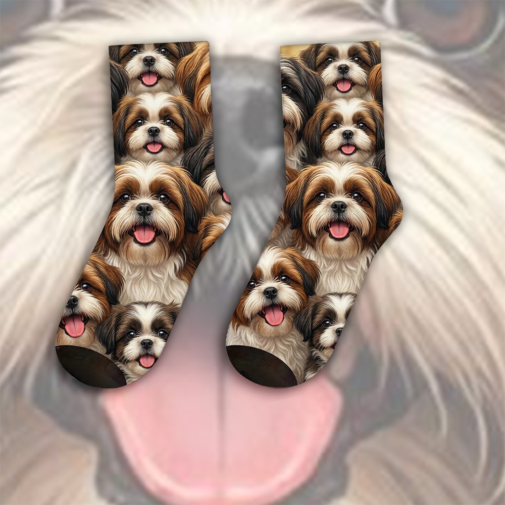 TEMU A Unique Pair Of Socks Designed With Shih Tzu Gathering For Women And Men, Sock | Ideal For Party Costume, Gifts, Daily Wear