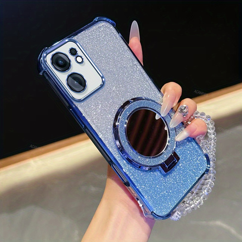 TEMU Protective Phone Case For Oppo Reno 13f Featuring A Glittery Design, Reinforced Corners, And A Magnetic Bracket, Complete With A Clear Bead