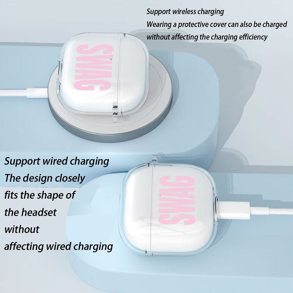 TEMU Trendy Letter Print New Style Durable Scratch-resistant Flat-printed Transparent Drop-proof Wireless Earphone Case, Compatible With Airpods 4,