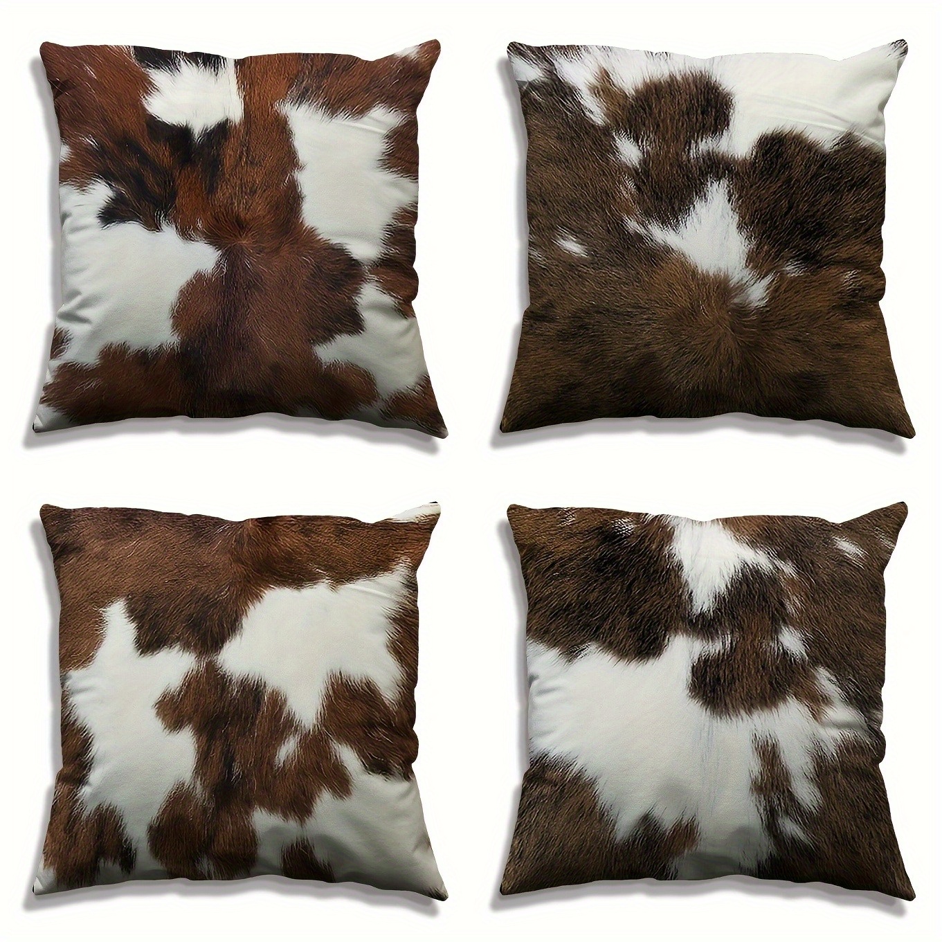 4pcs double sided cowhide print pillow covers soft plush geometric pattern zipper closure machine washable multiple sizes for living room bedroom sofa decor bedroom accessories rustic home decor textured fabric vintage style durable material decorative pillows interior designers 2d flat Product details 6