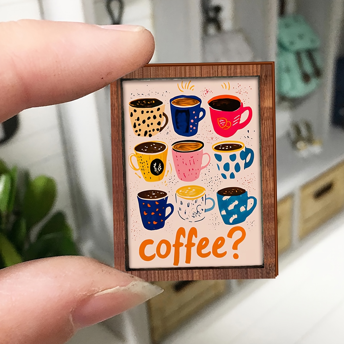 TEMU 2d Flat - 1pc 2d Mini Retro Individual Layered Coffee Cup Design Wall Art Decoration Wooden Ornament, Farmhouse Wooden Frame Miniature Sign,