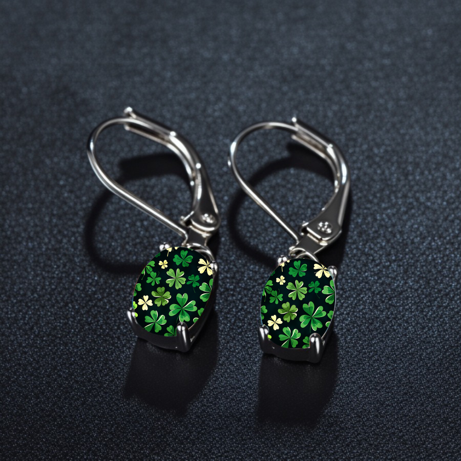 TEMU 2pcs Clover Earrings Shamrock Earrings Nature Earrings Green Earrings Oval Earrings Plant Earrings Jewelry Accessories Unique Jewelry St Patrick