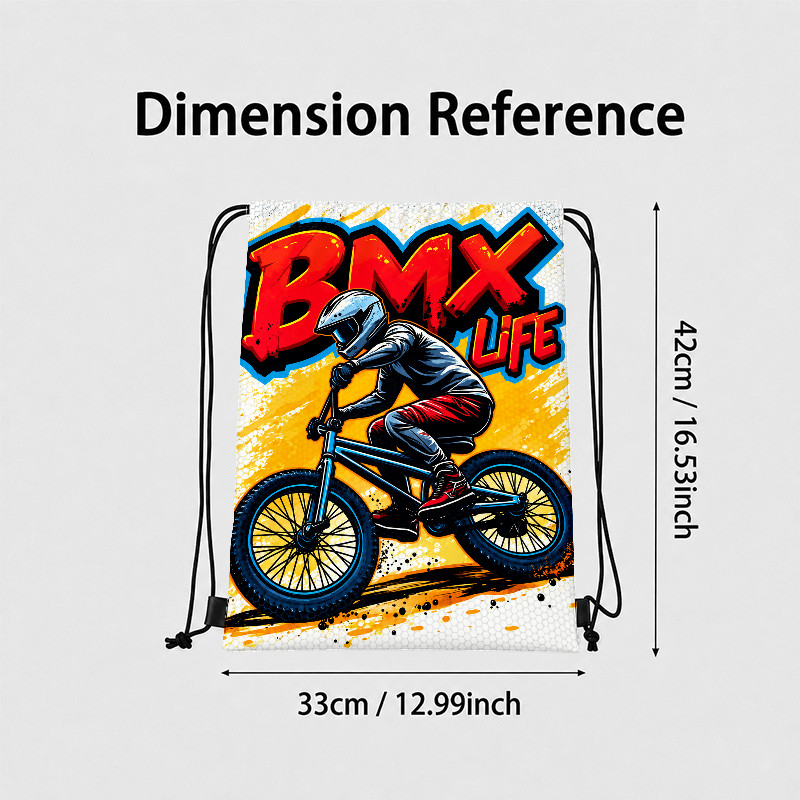 TEMU 2d Printed Waist Bag - Dynamic Bmx Life Theme, Cool Rider Illustration Design, Orange And Yellow Contrast, Vibrant Style, Suitable For Fitness,