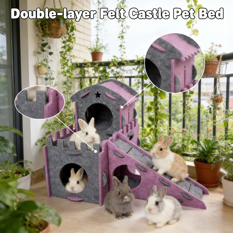 Image of Felt Miniature Animal Kennels And Castle Hideouts, Detachable Small Animal Playgrounds, Perfect For Rabbits, Guinea, And , Suitable For .