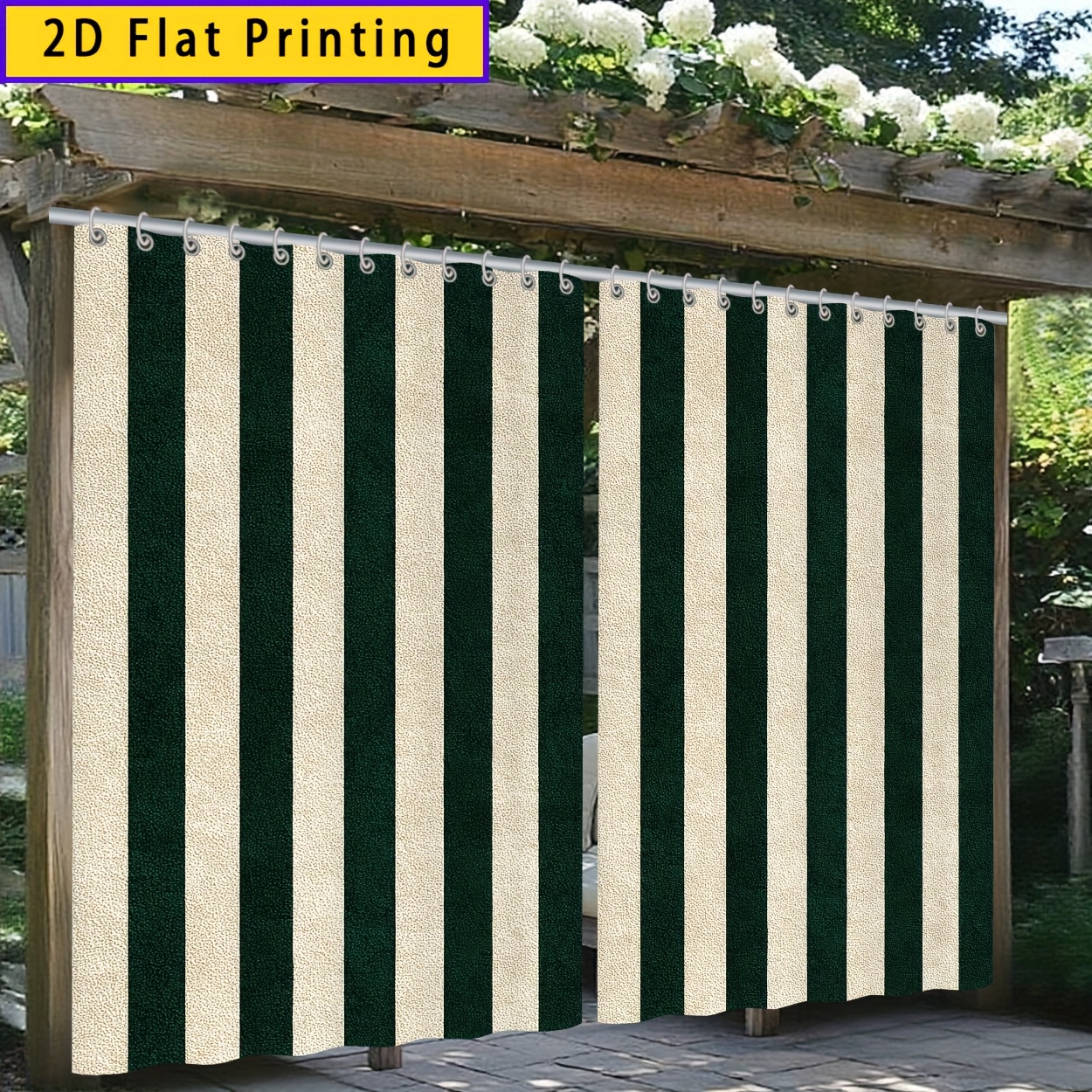 TEMU 2d Printed Flat Design, A Set Of 2 Outdoor Curtains For Spring, Summer, Autumn, And Winter Decoration, Featuring A Modern Minimalist Style With
