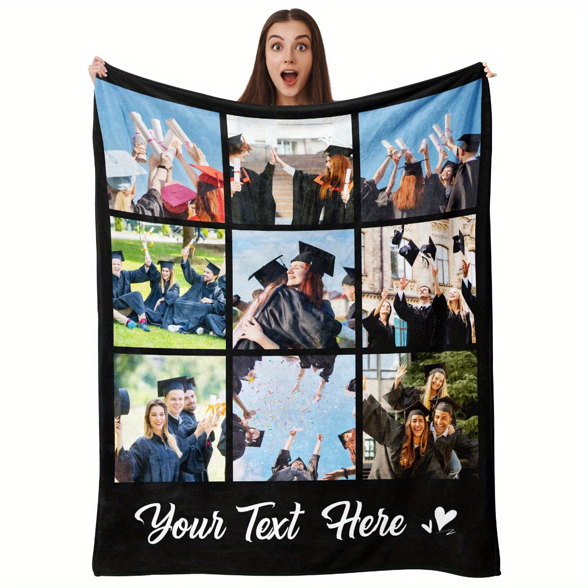 TEMU Custom Graduation Blankets - Personalized Photo Blankets For Living Room, Bed, Sofa, And Travel, Soft And Comfortable For Class Of 2025, Ideal