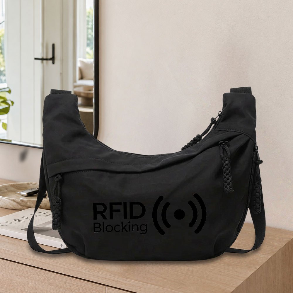 TEMU Rfid-blocking Women's & Men's Crossbody Bag With Adjustable Strap - Unisex Shoulder Purse Suitable For Daily Commuting, Travel, Zipper Closure