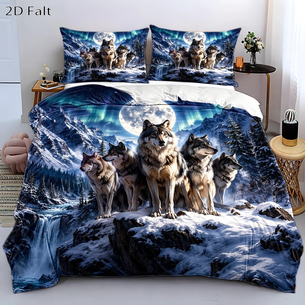 TEMU 3pcss Arctic Wolf Night Duvet Cover Set, 3pcss Bedding (1* Duvet Cover   2* Pillowcases), Suitable For And Machine Washable, Invisible Zipper