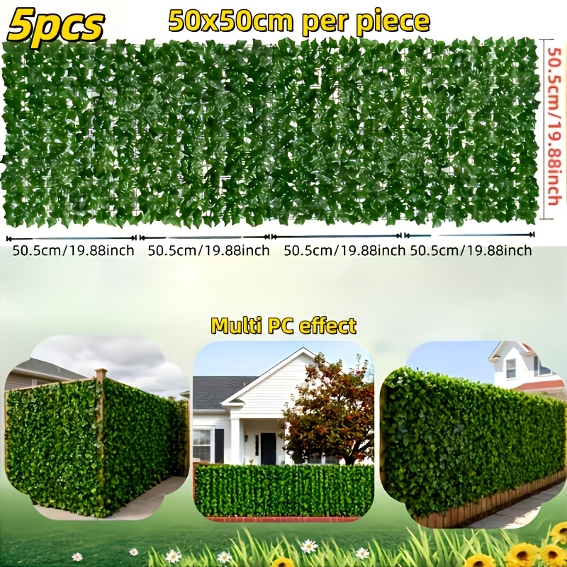TEMU 5pcs, A Total Of 99.40inch Realistic Artificial Ivy Privacy Fence Panels - Lifelike Outdoor Plastic , With And Base Installation, Durable Garden