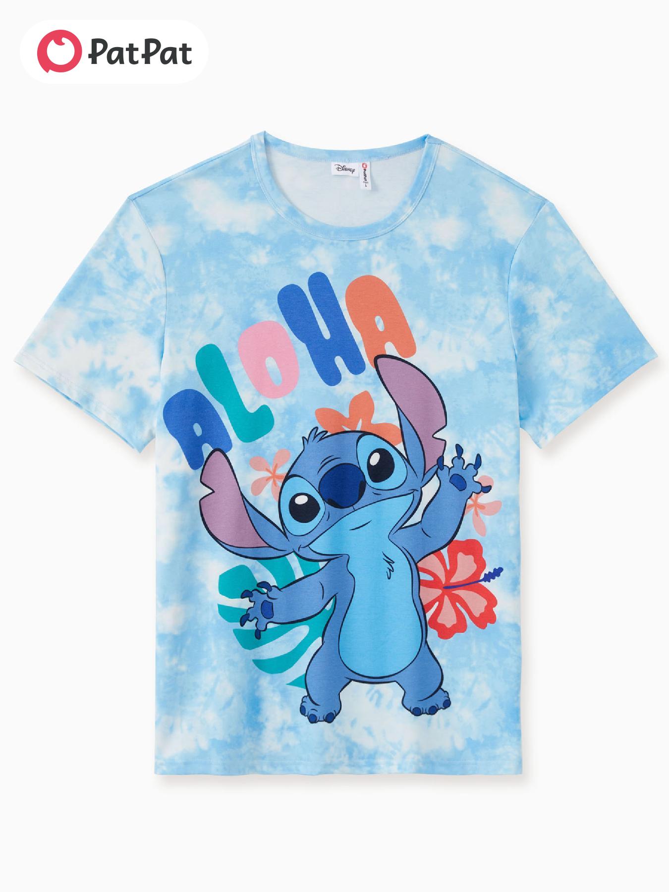 PatPat Disney Stitch Family Matching Naia Floral Character Print Sky Blue Tie-Dye Sleeveless Dress/Romper/Tee