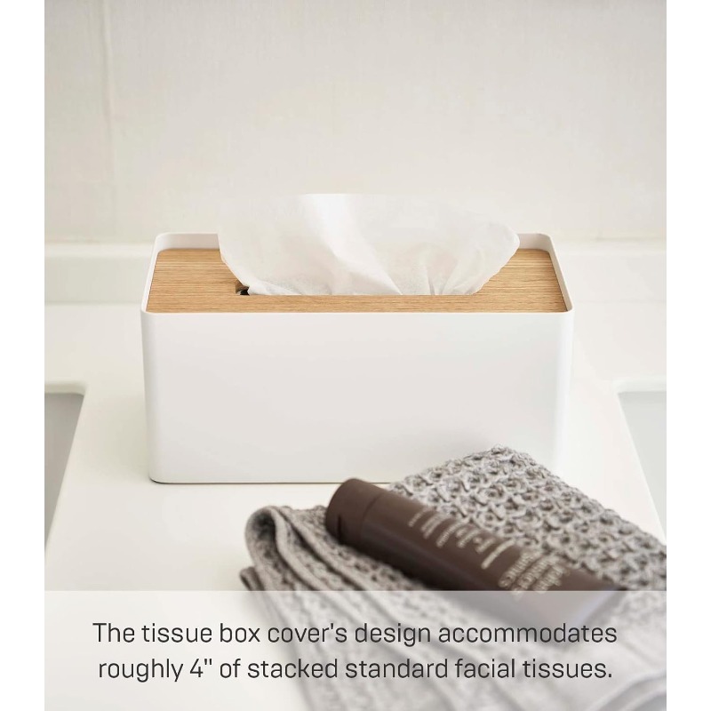 home rin modern white & natural wood-like tissue box cover with   & wood lid - reusable round bathroom/kitchen tissue holder, space-saving design, durable metal construction, decorative storage case for tissues, fits   (no  /tools-free installation), bathroom tissue box, tissue boxes for bathroom cute, wood tissue box holder bathroom, tissue cover for bathroom, hotel supplies,  , toolbox aesthetic Product details 4