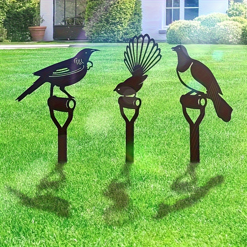 TEMU 2d Flat Rustic Acrylic Bird Garden Decoration Ground Insert - Set Of 3, Animal Themed Decorative Acrylic Lawn Ornaments, Suitable For Outdoor,