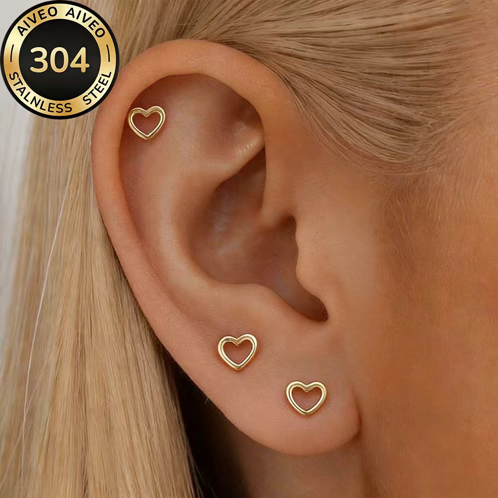 3-Pair Golden Stud Earrings Set