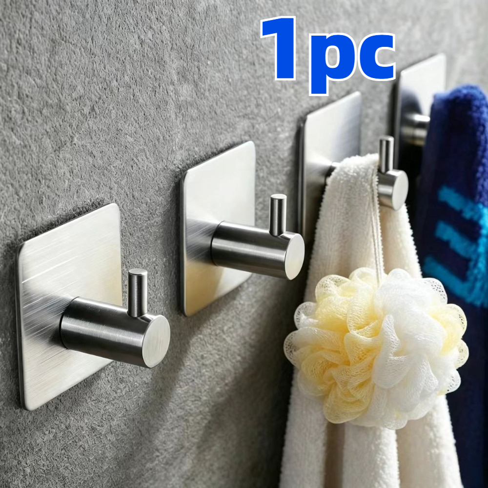 TEMU 1 pz Ganci per Asciugamani in Acciaio Inossidabile ed Elegante | Montaggio a Parete Adesivo Senza Foratura - Installazione Facile per Bagno,