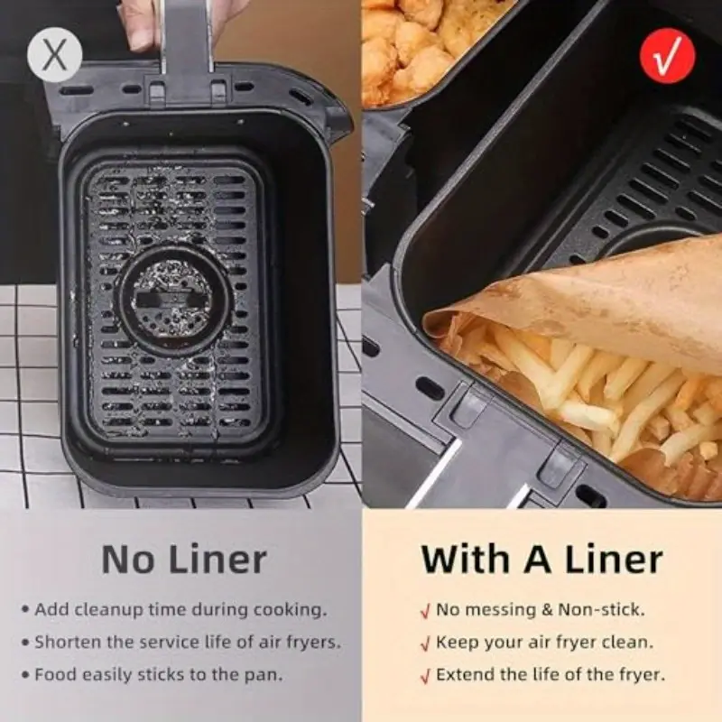 150pcs dual air fryer liners non stick oil proof waterproof parchment paper sheets 8 6x5 5 inches compatible with 2 basket air fryers microwave oven bbq design reduced ideal for home parties and on the go cooking party cooking supplies nonstick liner heatresistant material disposable baking liners party hosts Product details 1