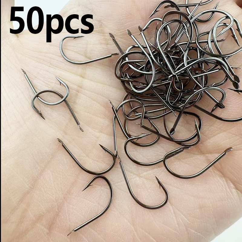 TEMU 50pcs Black Fishhooks Barbed High Carbon Steel Hook For Freshwater Fishing Wild Carp Trout Jig Lure Accessories