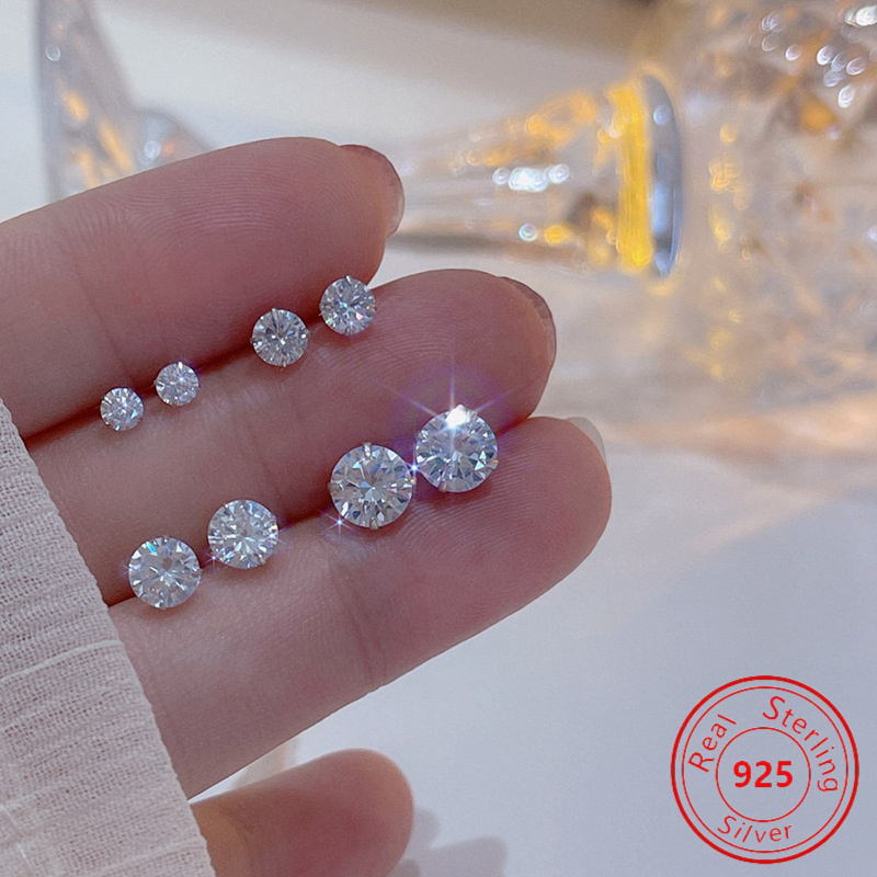 

4 Pair S925 Sterling Silver Sparkly Zircon Earrings - Low Allergy - Sparkly Zircon And Simple White Diamond Earrings - The For Wear And Gift