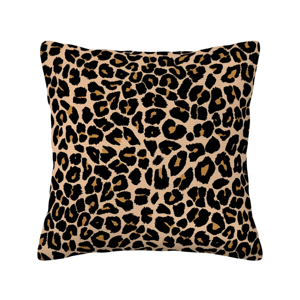 E-shop 2D Flat - 1 Stück Kissenbezug mit Leopardenmuster auf einem beigeem Hintergrund, doppelseitig bedruckt und mit Reißverschluss. Ideal als